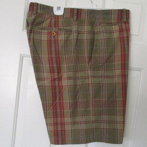 Banana Republic Mens Flat Front Green Red Cotton Plaid Bermuda Golf Short - 38W